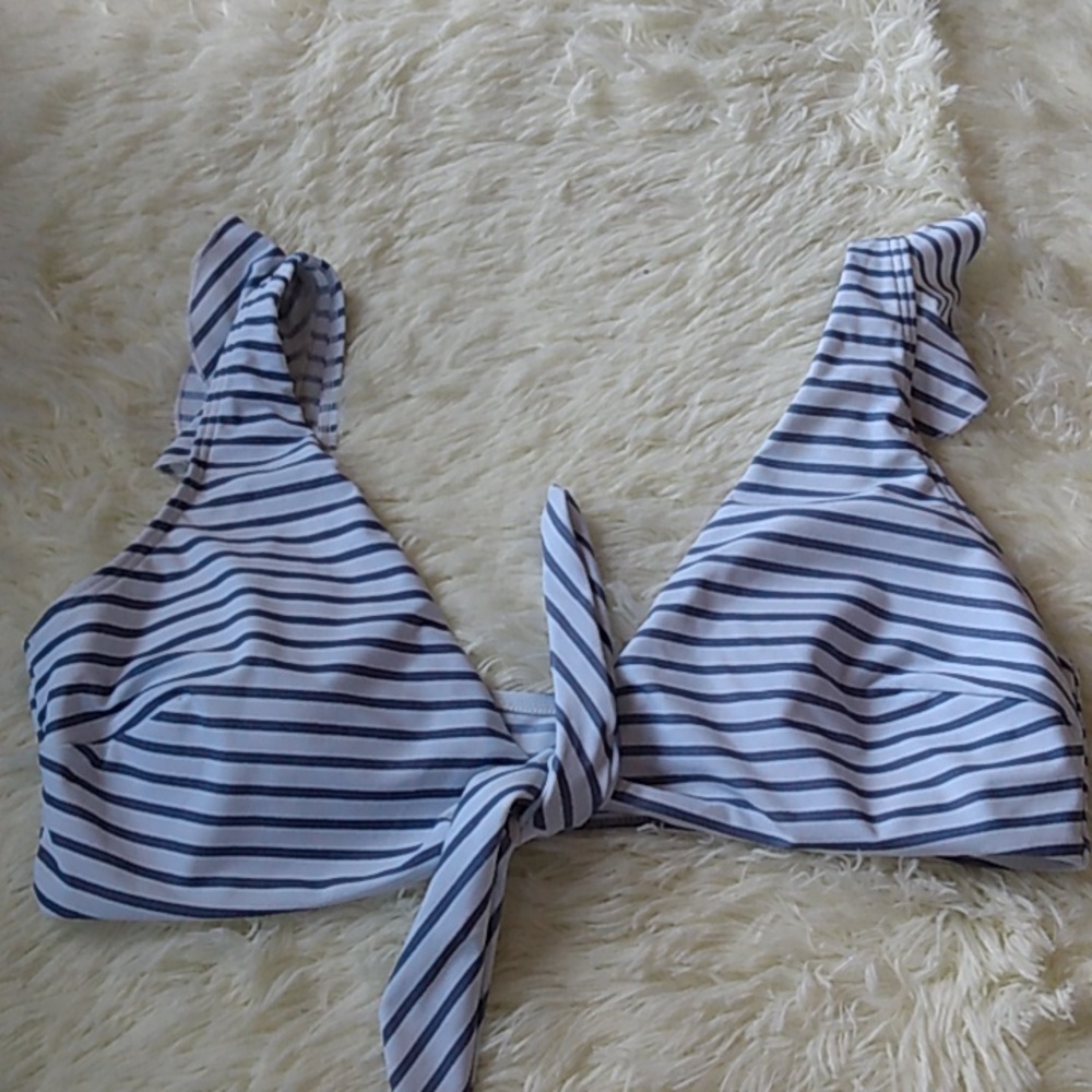 Striped grey and white bathing suit top